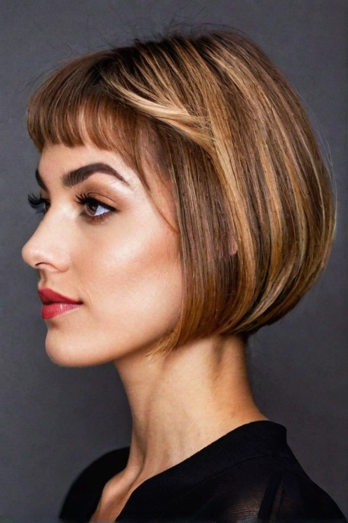 Chic Brunette Bob with Bangs