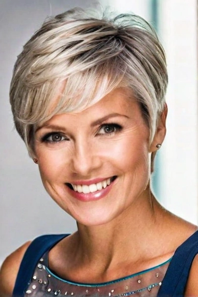 Textured Tapered Pixie with Side Swept Bangs