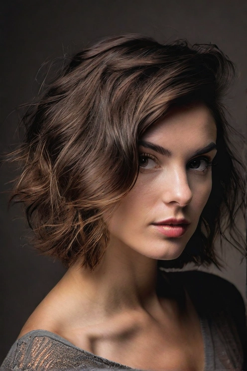 Tousled Bob with Soft Waves and Textured Ends